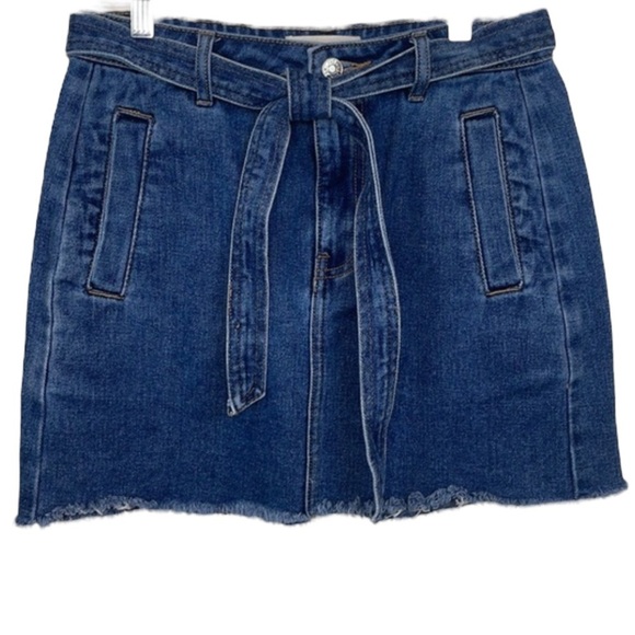 PacSun A Line Denim Mini Skirt Frey Hem Tie Belt - Picture 1 of 13